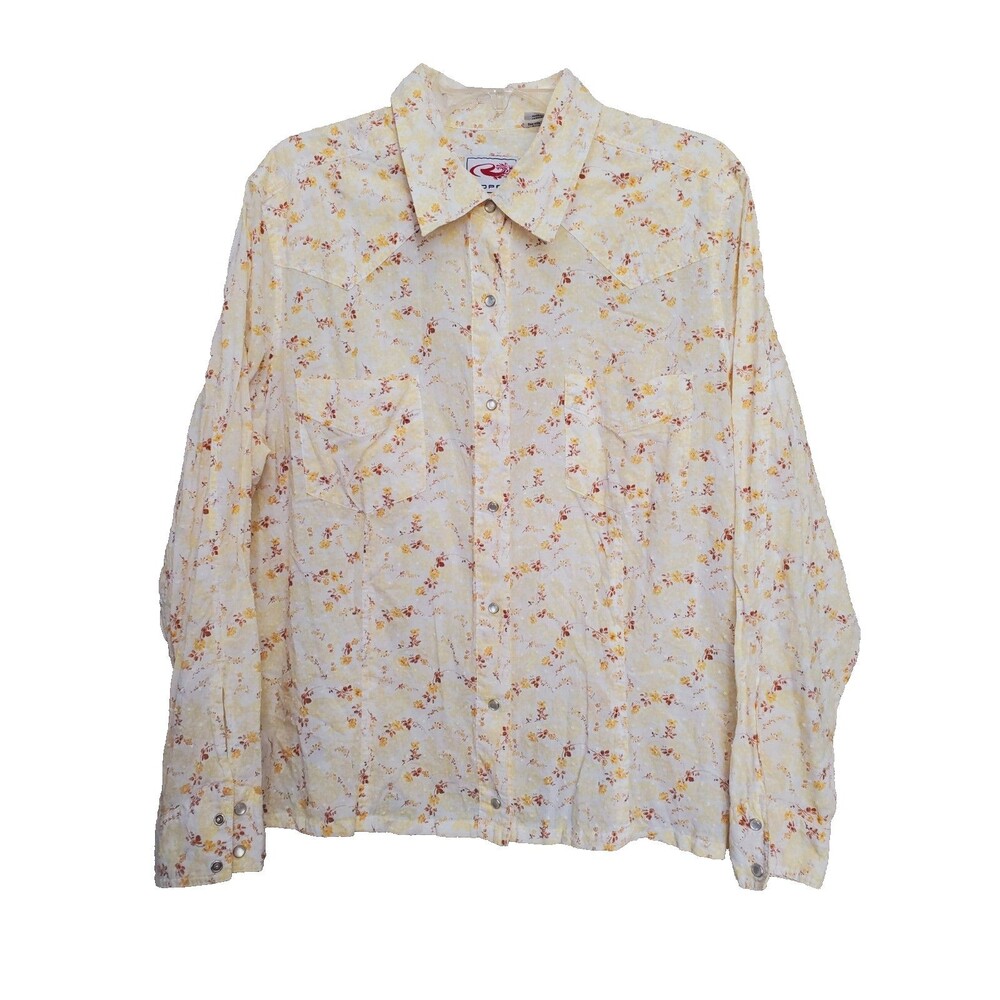 Roper Women's Pearl Snap Yellow Swiss Dot Button-Up Shirt Western Size 1X
